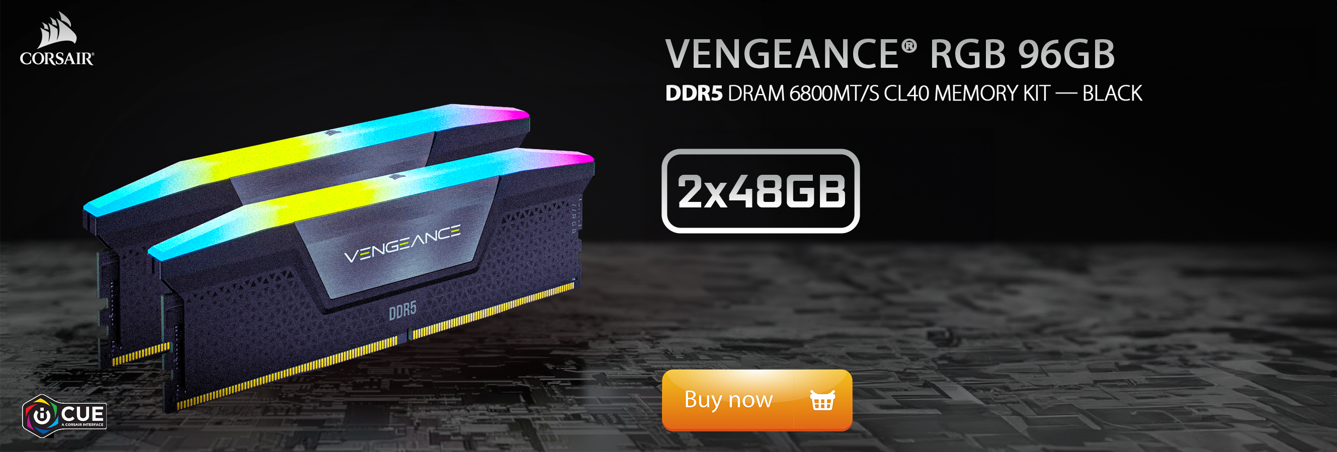Corsair Vengeance RGB 96GB (2x48GB) 6800MHz DDR5 CL40 Memory Kit Black (CMH96GX5M2B6800C40)